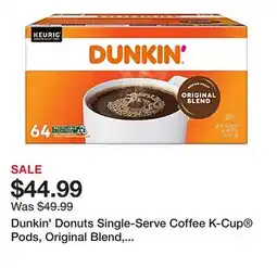 Office Depot Dunkin' Donuts Single-Serve Coffee K-Cup Pods, Original Blend, Medium Roast, Carton Of 64 Pods offer