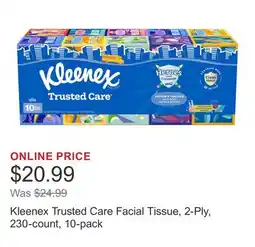 Costco Kleenex Trusted Care Facial Tissue, 2-Ply, 230-count, 10-pack offer