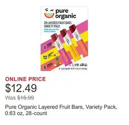Costco Pure Organic Layered Fruit Bars, Variety Pack, 0.63 oz, 28-count offer