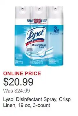Costco Lysol Disinfectant Spray, Crisp Linen, 19 oz, 3-count offer