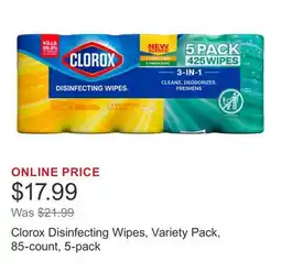 Costco Clorox Disinfecting Wipes, Variety Pack, 85-count, 5-pack offer