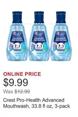 Costco Crest Pro-Health Advanced Mouthwash, 33.8 fl oz, 3-pack offer