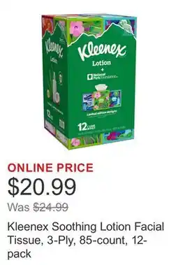 Costco Kleenex Soothing Lotion Facial Tissue, 3-Ply, 85-count, 12-pack offer