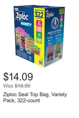 Costco Ziploc Seal Top Bag, Variety Pack, 322-count offer