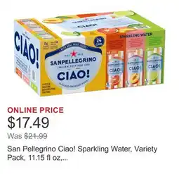 Costco San Pellegrino Ciao! Sparkling Water, Variety Pack, 11.15 fl oz, 24-count offer