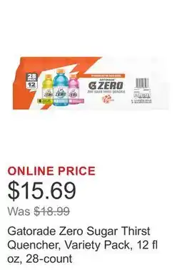 Costco Gatorade Zero Sugar Thirst Quencher, Variety Pack, 12 fl oz, 28-count offer