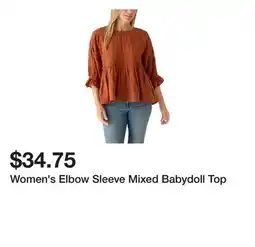 Belk Women's Elbow Sleeve Mixed Babydoll Top offer