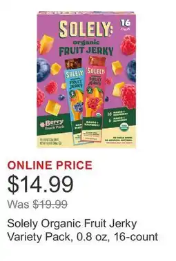 Costco Solely Organic Fruit Jerky Variety Pack, 0.8 oz, 16-count offer