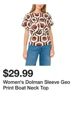Belk Women's Dolman Sleeve Geo Print Boat Neck Top offer