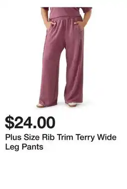 Belk Plus Size Rib Trim Terry Wide Leg Pants offer