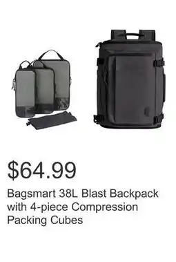 Costco Bagsmart 38L Blast Backpack with 4-piece Compression Packing Cubes offer