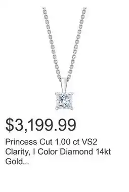 Costco Princess Cut 1.00 ct VS2 Clarity, I Color Diamond 14kt Gold Solitaire Pendant offer