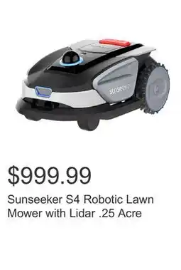 Costco Sunseeker S4 Robotic Lawn Mower with Lidar .25 Acre offer