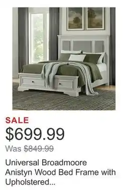 Costco Universal Broadmoore Anistyn Wood Bed Frame with Upholstered Headboard, Gray Finish offer