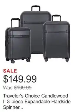 Costco Traveler's Choice Candlewood II 3-piece Expandable Hardside Spinner Luggage Set offer