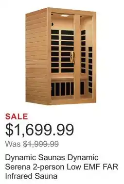 Costco Dynamic Saunas Dynamic Serena 2-person Low EMF FAR Infrared Sauna offer