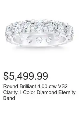 Costco Round Brilliant 4.00 ctw VS2 Clarity, I Color Diamond Eternity Band offer
