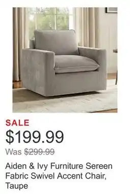 Costco Aiden & Ivy Furniture Sereen Fabric Swivel Accent Chair, Taupe offer