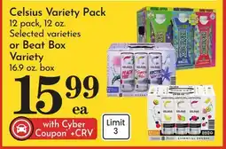 Pavilions Celsius Variety Pack 12 pack, 12 oz. or Beat Box Variety 16.9 oz. box offer