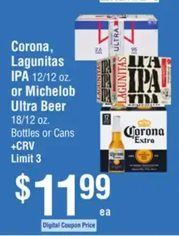 Smart & Final Corona, Lagunitas IPA 12/12 oz. or Michelob Ultra Beer 18/12 oz offer