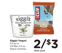 Ralphs Siggis Yogurt 5.3 oz or Clif Bar, 2.4 oz offer