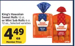 Vons King's Hawaiian Sweet Rolls 12 ct. or Mini Sub Rolls 6 ct offer