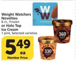 Vons Weight Watchers Novelties 6 ct., Frozen or Halo Top Ice Cream 1 pint offer