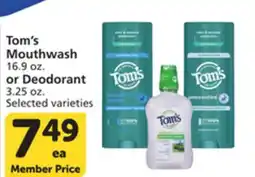 Vons Tom's Mouthwash 16.9 oz. or Deodorant 3.25 oz offer
