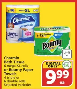 Albertsons Charmin Bath Tissue 6 mega XL rolls or Bounty Paper Towels 4 triple or 6 double rolls offer