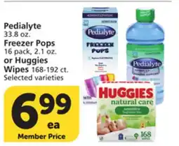 Albertsons Pedialyte 33.8 oz. Freezer Pops 16 pack, 2.1 oz. or Huggies Wipes 168-192 ct offer