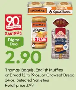 Stater Bros Thomas' Bagels, English Muffins or Bread 12 to 19 oz. or Oroweat Bread 24 oz offer