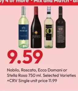 Stater Bros Nobilo, Roscato, Ecco Domani or Stella Rosa offer