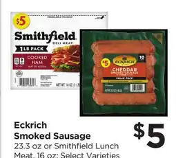 Food 4 Less Eckrich Smoked Sausage 23.3 oz or Smithfield Lunch Meat, 16 oz offer