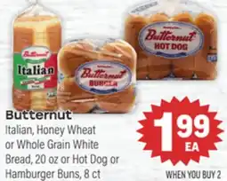 Tony’s Fresh Market Butternut Italian, Honey Wheat or Whole Grain White Bread, 20 oz or Hot Dog or Hamburger Buns, 8 ct offer