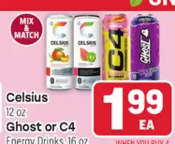 Tony’s Fresh Market Celsius 12oz Ghost or C4 Energy Drinks 16 oz offer