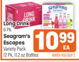 Tony’s Fresh Market Long Drink 6 Pk Seagram's Escapes Variety Pack 12 Pk, 11.2 oz Bottles offer
