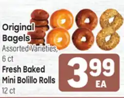 Tony’s Fresh Market Original Bagels, Assorted Varieties 6 ct, Fresh Baked Mini Bolillo Rolls 12 ct offer