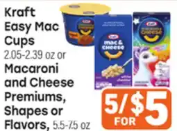Tony’s Fresh Market Kraft Easy Mac Cups or Macaroni and Cheese Premiums, Shapes or Flavors offer