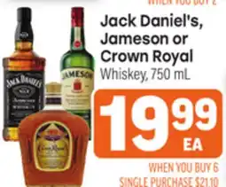 Tony’s Fresh Market Jack Daniel's, Jameson or Crown Royal Whiskey offer