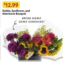 Fresh Thyme Dahlia, Sunflower, and Matricaria Bouquet offer