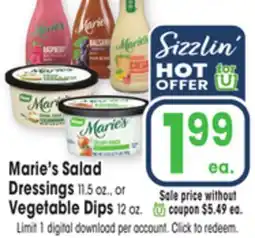 Jewel-Osco Marie's Salad Dressings 11.5 oz., or Vegetable Dips 12 oz offer