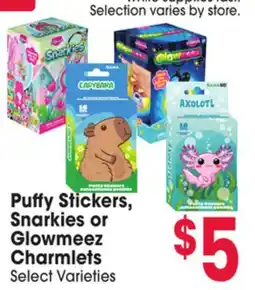 Jewel-Osco Puffy Stickers, Snarkies or Glowmeez Charmlets offer