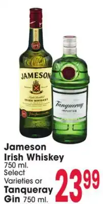 Jewel-Osco Jameson Irish Whiskey 750 ml. Select Varieties or Tanqueray Gin 750 ml offer
