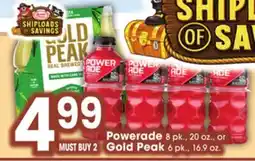 Jewel-Osco Powerade 8pk., 20 oz., or Gold Peak 6pk., 16.9 oz offer