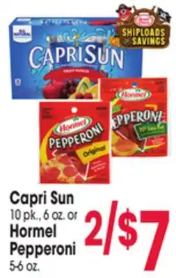 Jewel-Osco Capri Sun 10 pk., 6 oz. or Hormel Pepperoni 5-6 oz offer