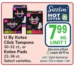 Jewel-Osco U By Kotex Click Tampons 30-32 ct., or Kotex Pads 22-36 ct offer