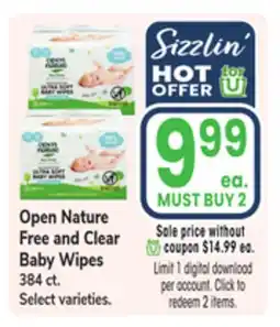 Jewel-Osco Open Nature Free and Clear Baby Wipes offer