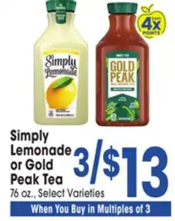 Jewel-Osco Simply Lemonade or Gold Peak Tea offer