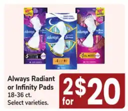 Jewel-Osco Always Radiant or Infinity Pads offer