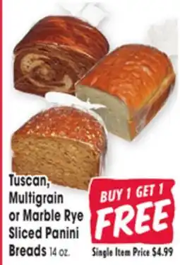 Jewel-Osco Tuscan, Multigrain or Marble Rye Sliced Panini Breads offer
